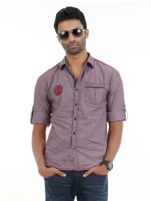 Horsefly Men Navy Blue & Red Striped Shirt