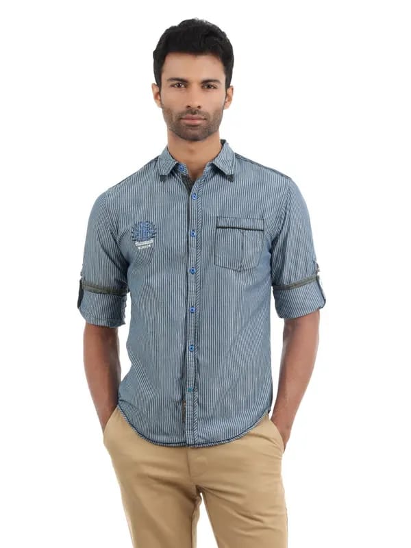 Horsefly Men Grey & Blue Striped Shirt