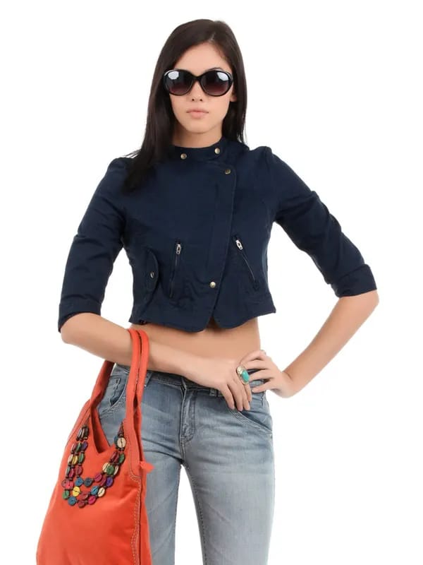 Elle Women Navy Blue Jacket