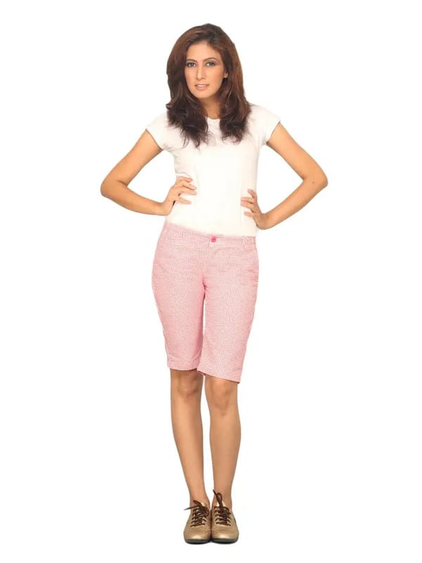 Jealous 21 Women's Checkered Pink White Short