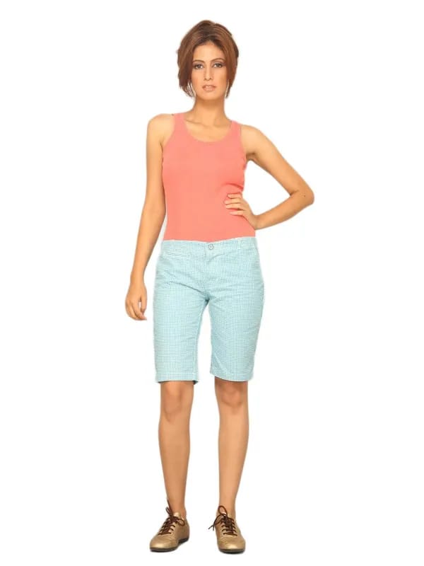 Jealous 21 Women's Blue White Checkered Short