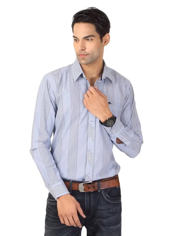 Highlander Men Blue & White Striped Shirt