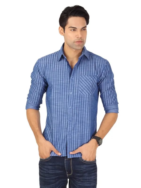 Highlander Men Blue Striped Shirt