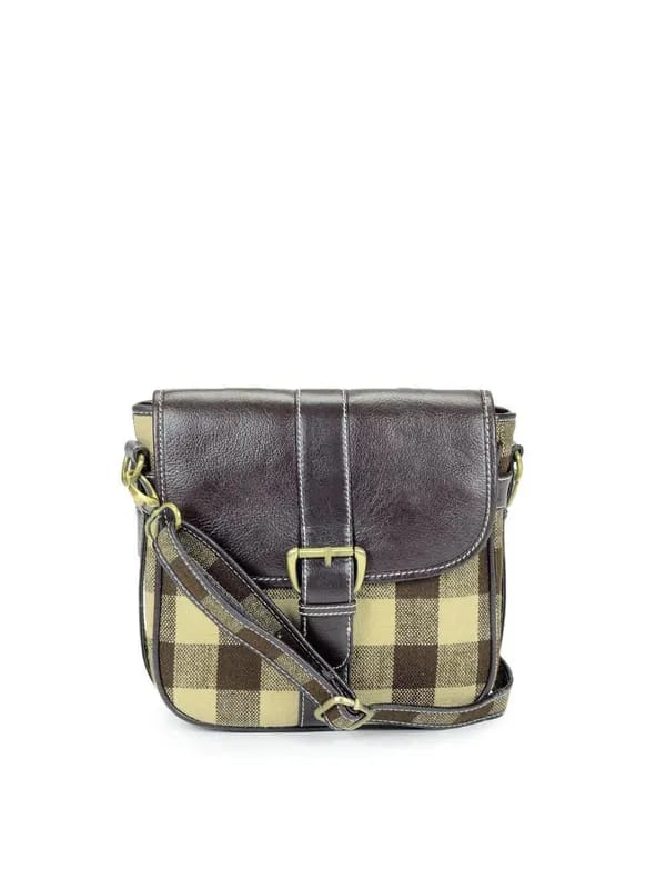 Ivory Tag Brown Plaided Crossbody Bag