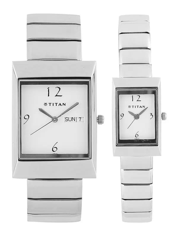 Titan Set of 2 His & Her White Dial Watches NB19572957SM01