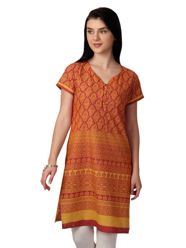 Vishudh Women Orange Printed Kurta
