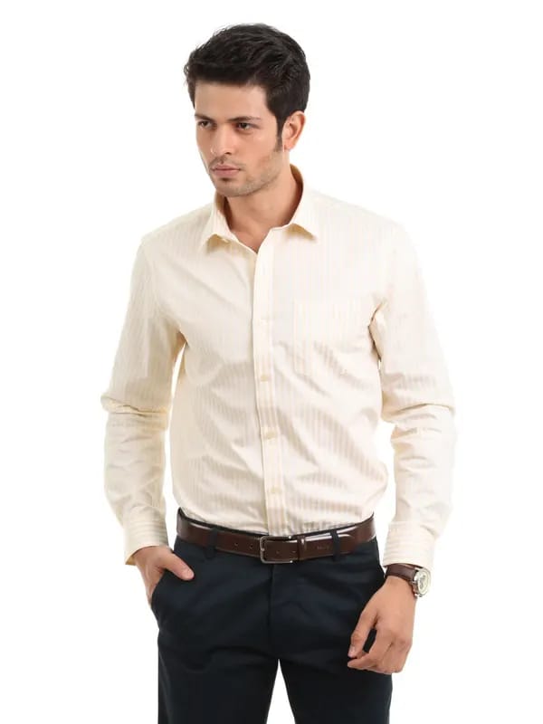 Arrow Men Striped Beige Slim Fit Shirt