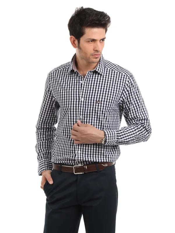 Arrow Sport Men Navy Blue Check Slim Fit Shirt