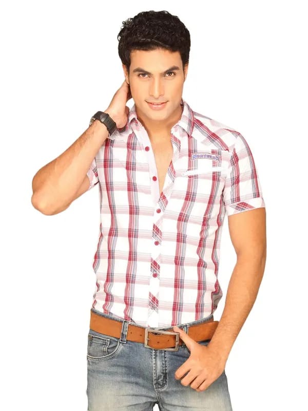 Locomotive Men Bold Red White Checked Shirt