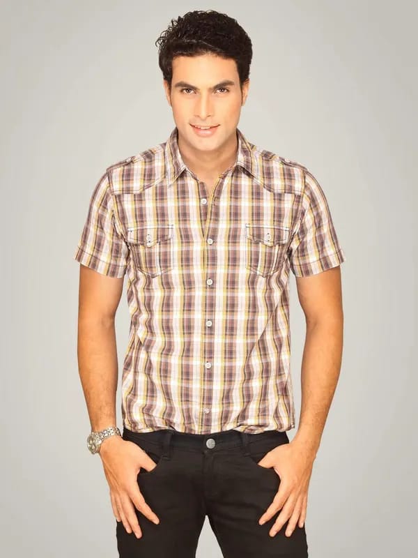 Locomotive Men Brown Checked Shirt