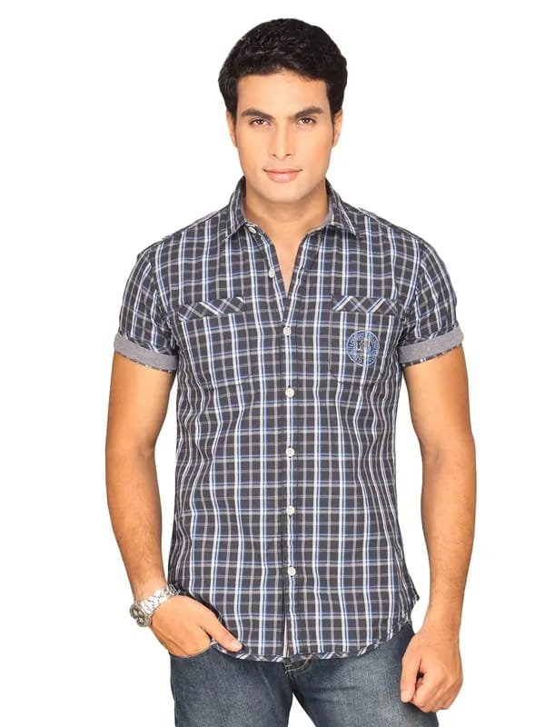 Locomotive Men Plaid Black Checked Shirt