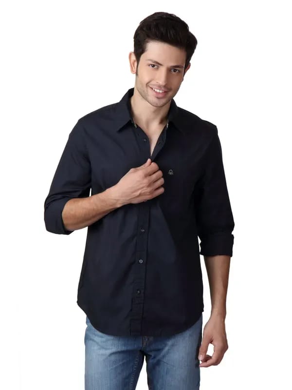 United Colors of Benetton Men Navy Blue Shirt