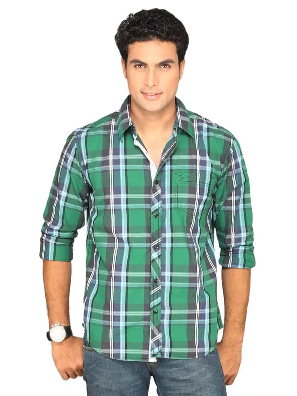 Highlander Men Black Green Checked Slim Fit Shirt