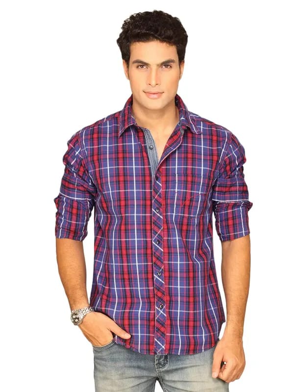 Highlander Men Blue Red Plaid Checked Shirt