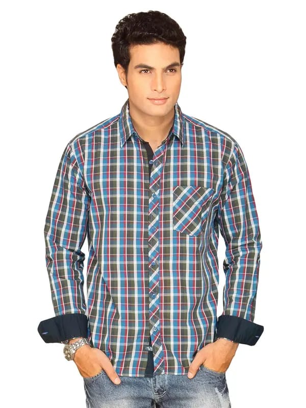 Highlander Men Blue White Checked Slim Fit Shirt