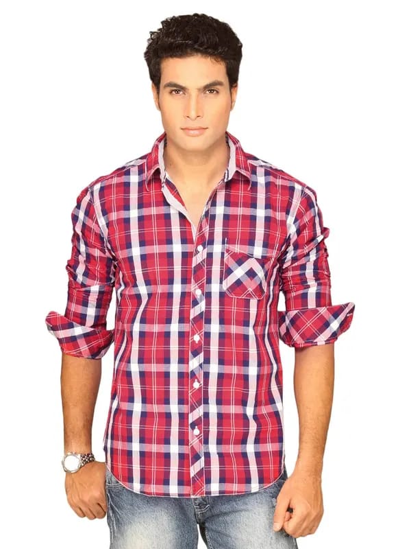 Highlander Men Red Blue White Checked Shirt