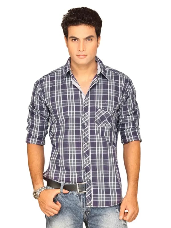 Highlander Men Purple Grey Checked Shirt