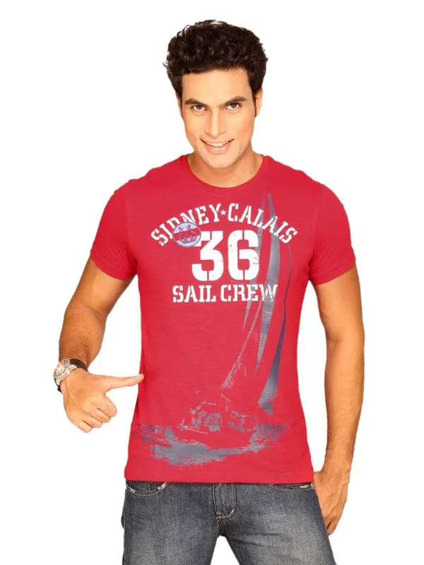 UCB Men's Roundneck With Sail Racing Print Red T-shirt