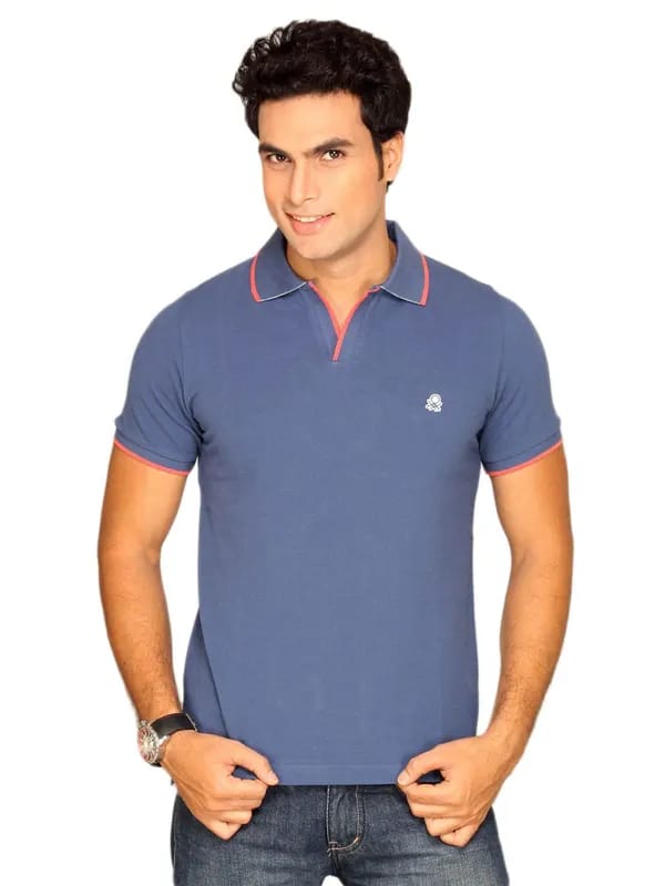 UCB Men's Johny Collar With Two Tone Dark Blue T-shirt