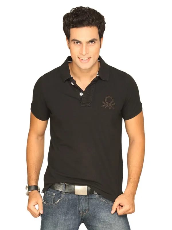 UCB Men's Polo Neck With Big Ben Logo Black T-shirt