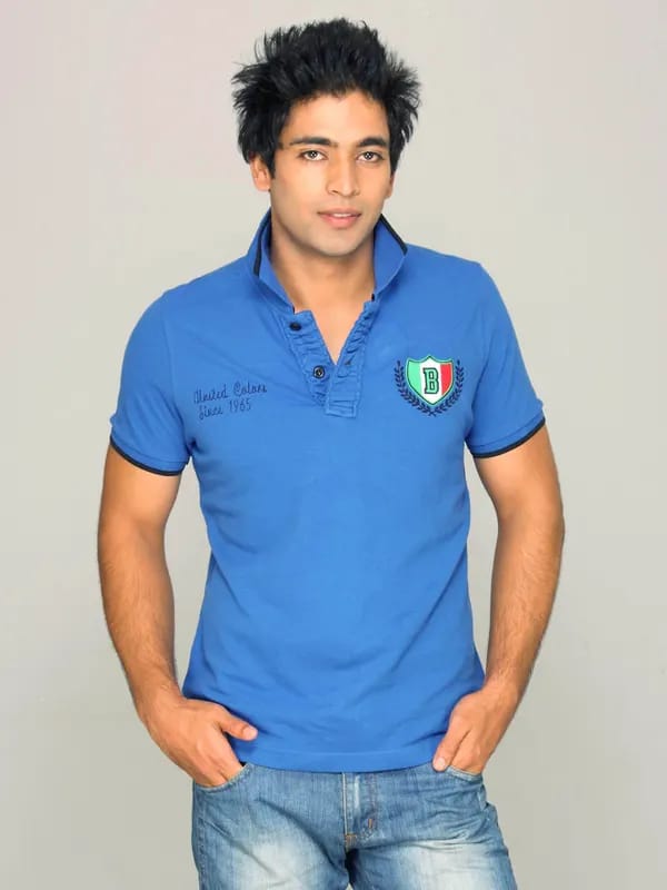 UCB Men's Polo Neck With Tipping Collar Blue T-shirt