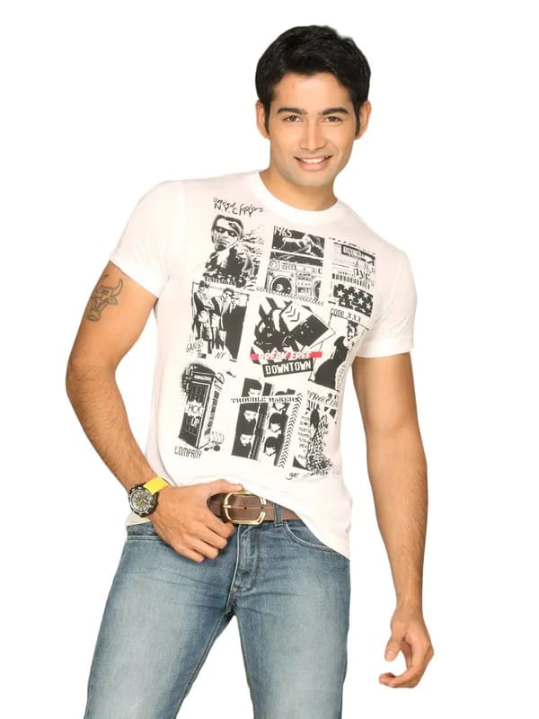 UCB Men's Small Square Print White T-shirt