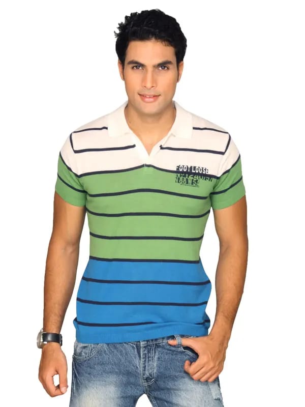 Spykar Men's White Green Blue T-shirt