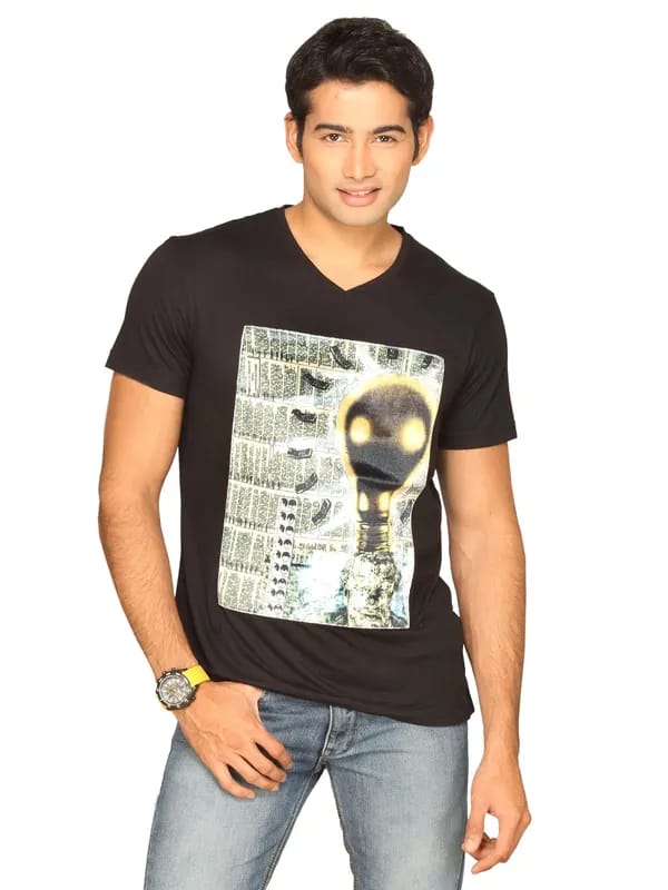 UCB Men's Shiny Print Patch Black T-shirt