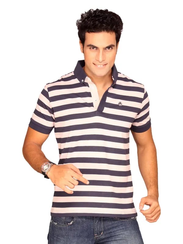 UCB Men's Striper Basic Navy Pink T-shirt