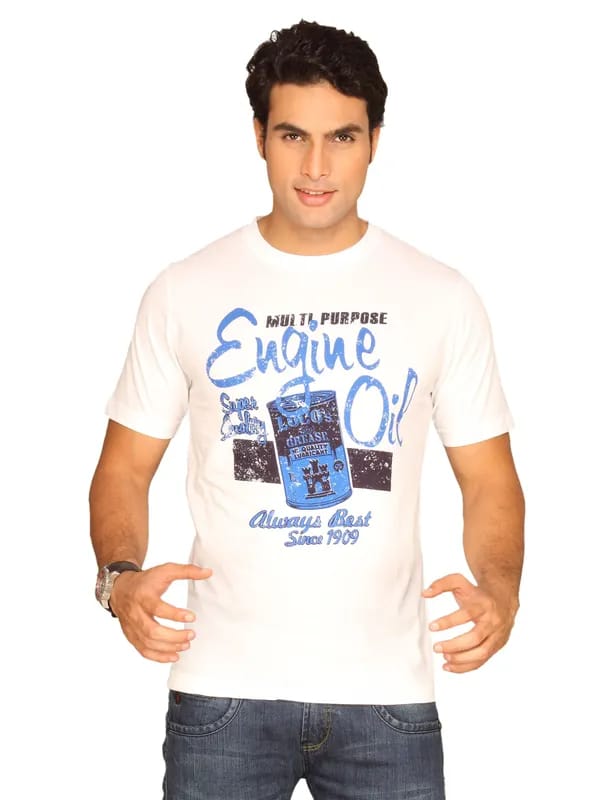Locomotive Men's Round Neck White T-shirt
