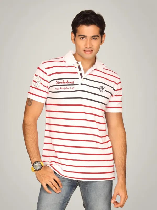 Timberland Men's Nautical Stripe Pique White T-shirt