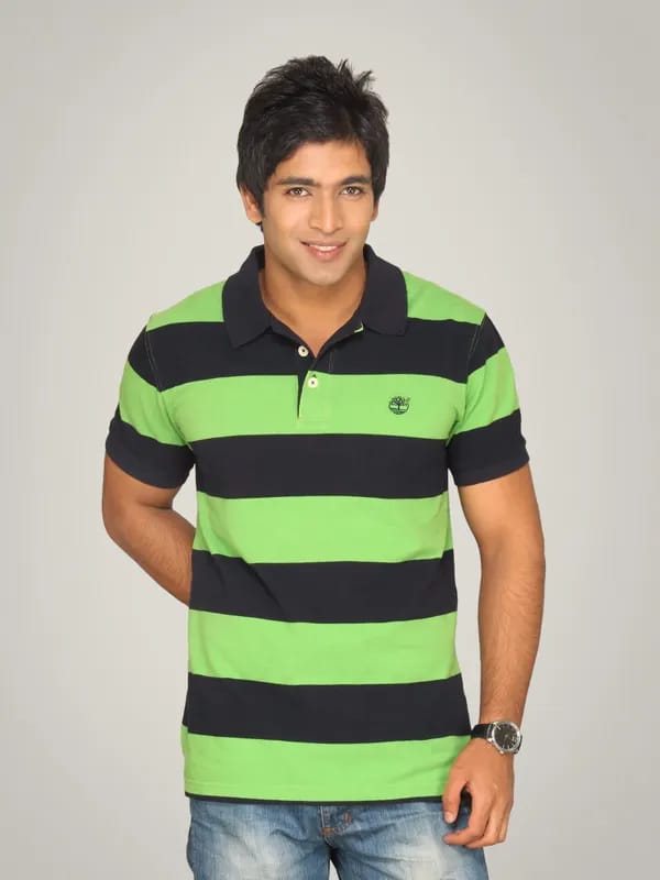 Timberland Men's Rugby Stripe Pique Polo Kiwi Green T-shirt