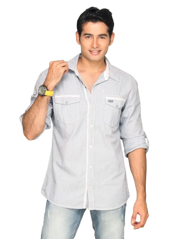 s.Oliver Men White Stripe Blue Shirt