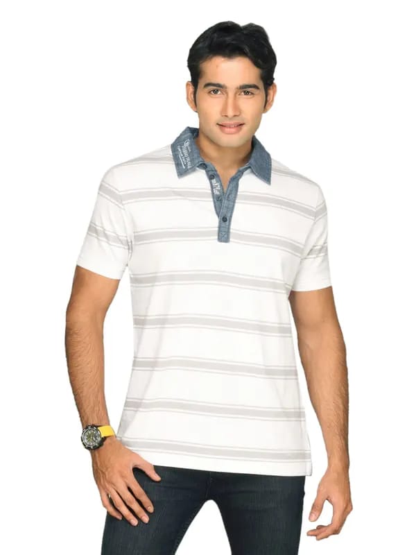s.Oliver Men's Polo Grey Collar White T-shirt