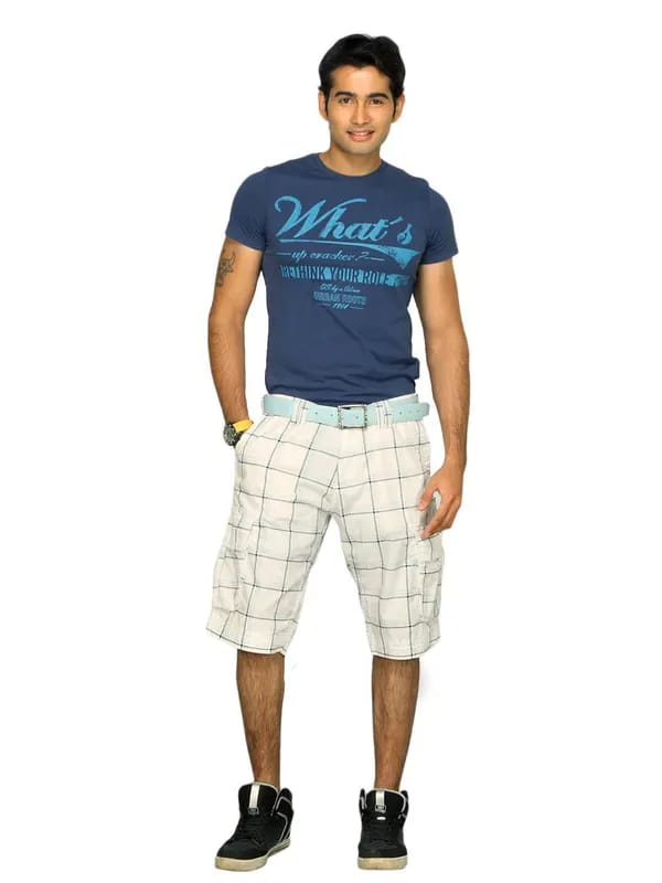 s.Oliver Men's Blue Black Stripes White Short