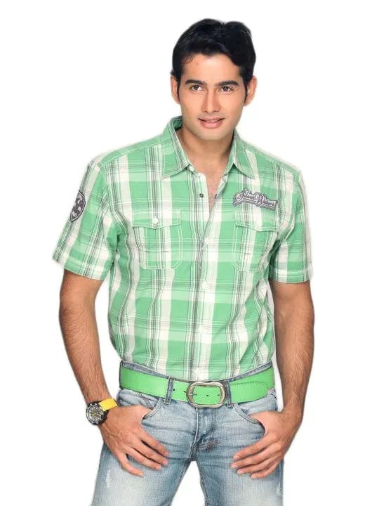 s.Oliver Men Green White Check Shirt