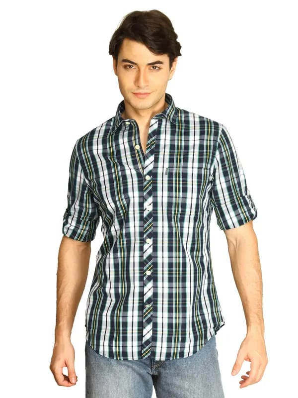 Scullers Men Green Check Shirt