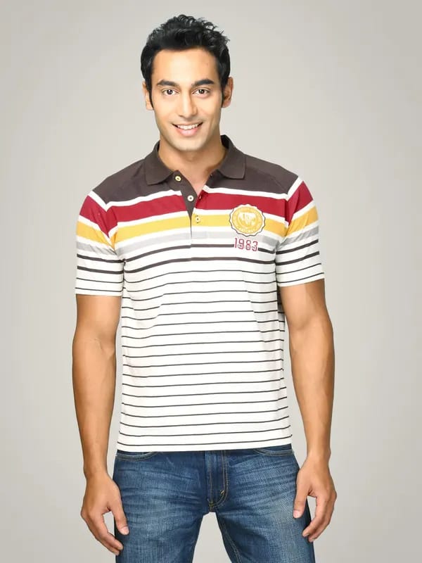 Proline Men Multicolured Striped Polo T-shirt