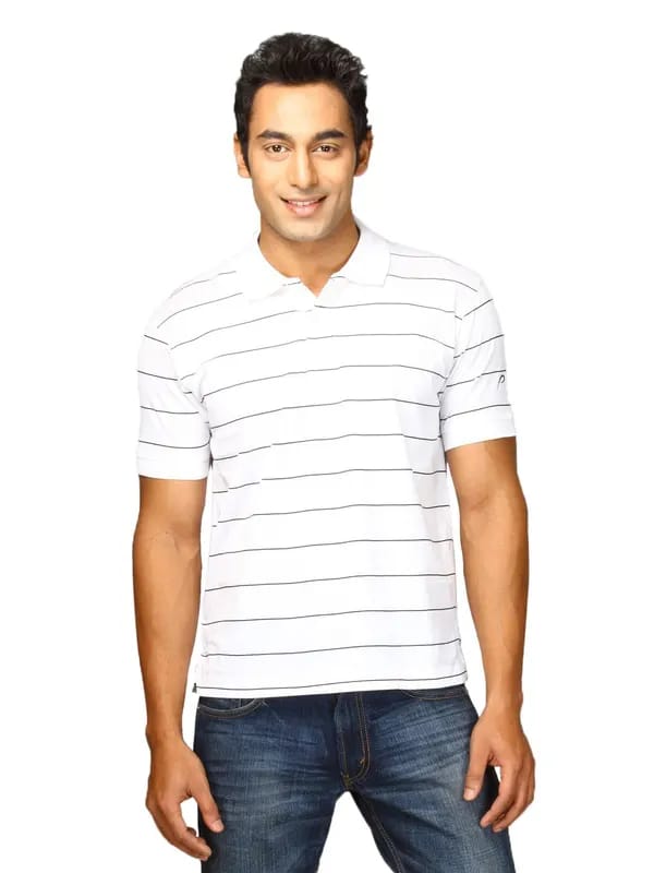 Proline Men White Striped Polo T-shirt