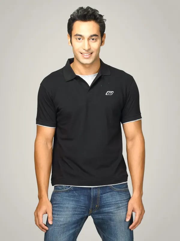 Proline Men Black Polo T-shirt