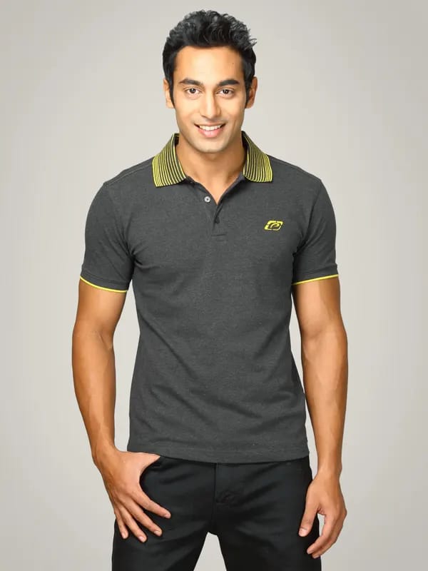 Proline Men Charcoal Grey Polo T-shirt