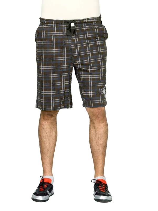 Proline Men Brown & Blue Checked Shorts