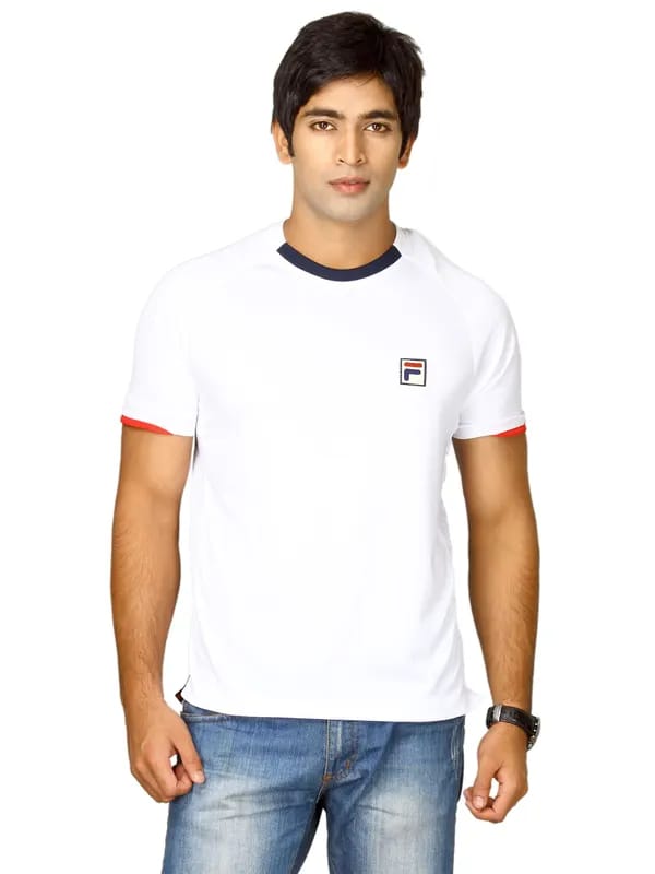 Fila Men's Crew Neck Reglan Sleeve White Blue Red T-shirt