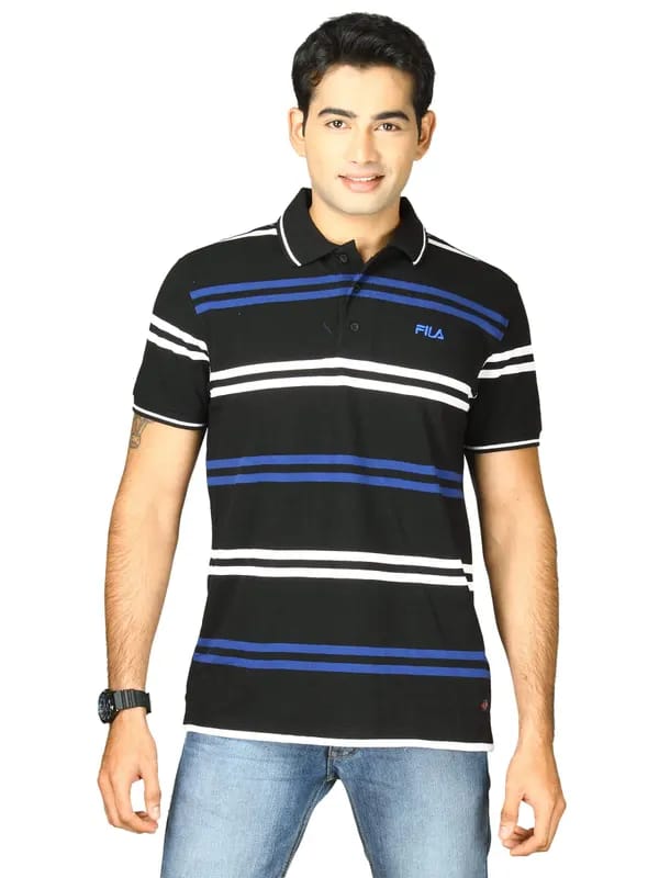 Fila Men's Triple Colour Piq Polo Black Navy White T-Shirt