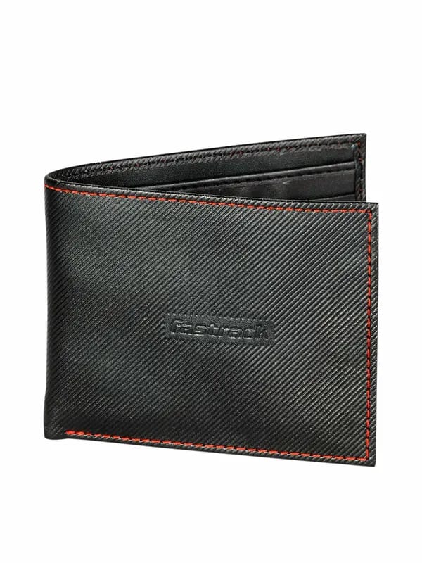 Fastrack Men Non Leather Red Colour Stiches Black Wallet