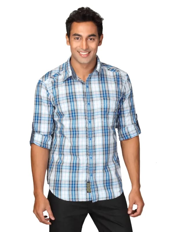 Highlander Men Blue Checked Hadden Slim Fit Shirt