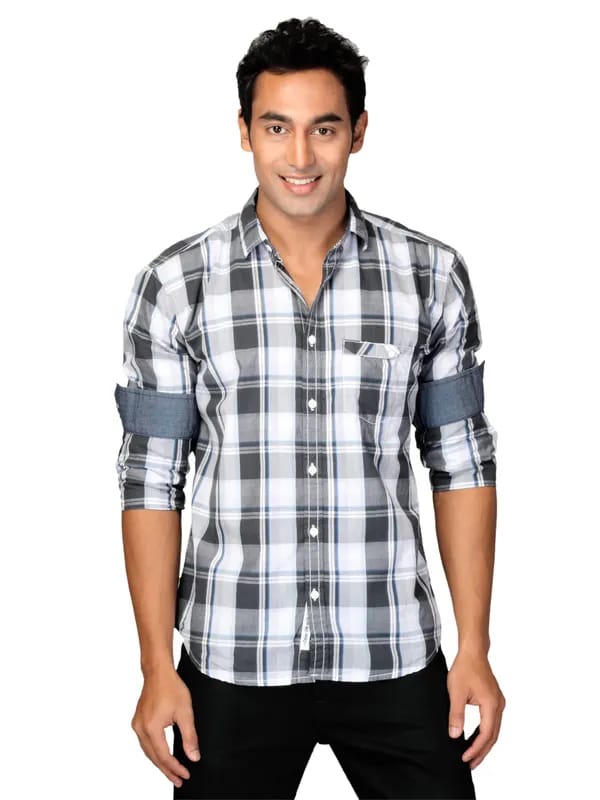 Highlander Men Grey Checked Hadrian Slim Fit Shirt