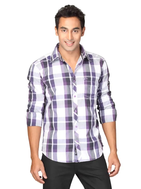 Highlander Men Purple Checked Hadwin Slim Fit Shirt