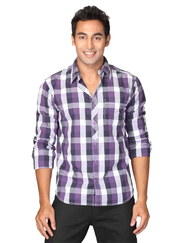 Highlander Men Purple Checked Haile Slim Fit Shirt
