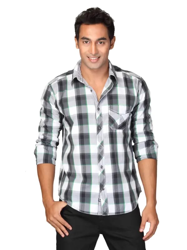 Highlander Men White Checked Hal Slim Fit Shirt